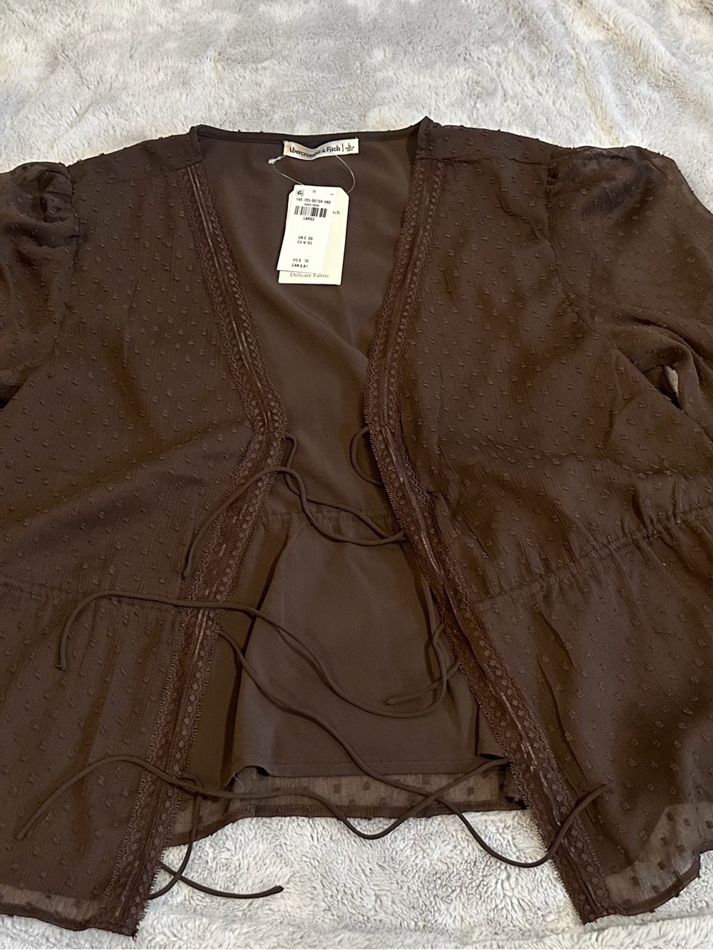 Abercrombie & Fitch Brown Sheer Dot Tie-Front Blouse